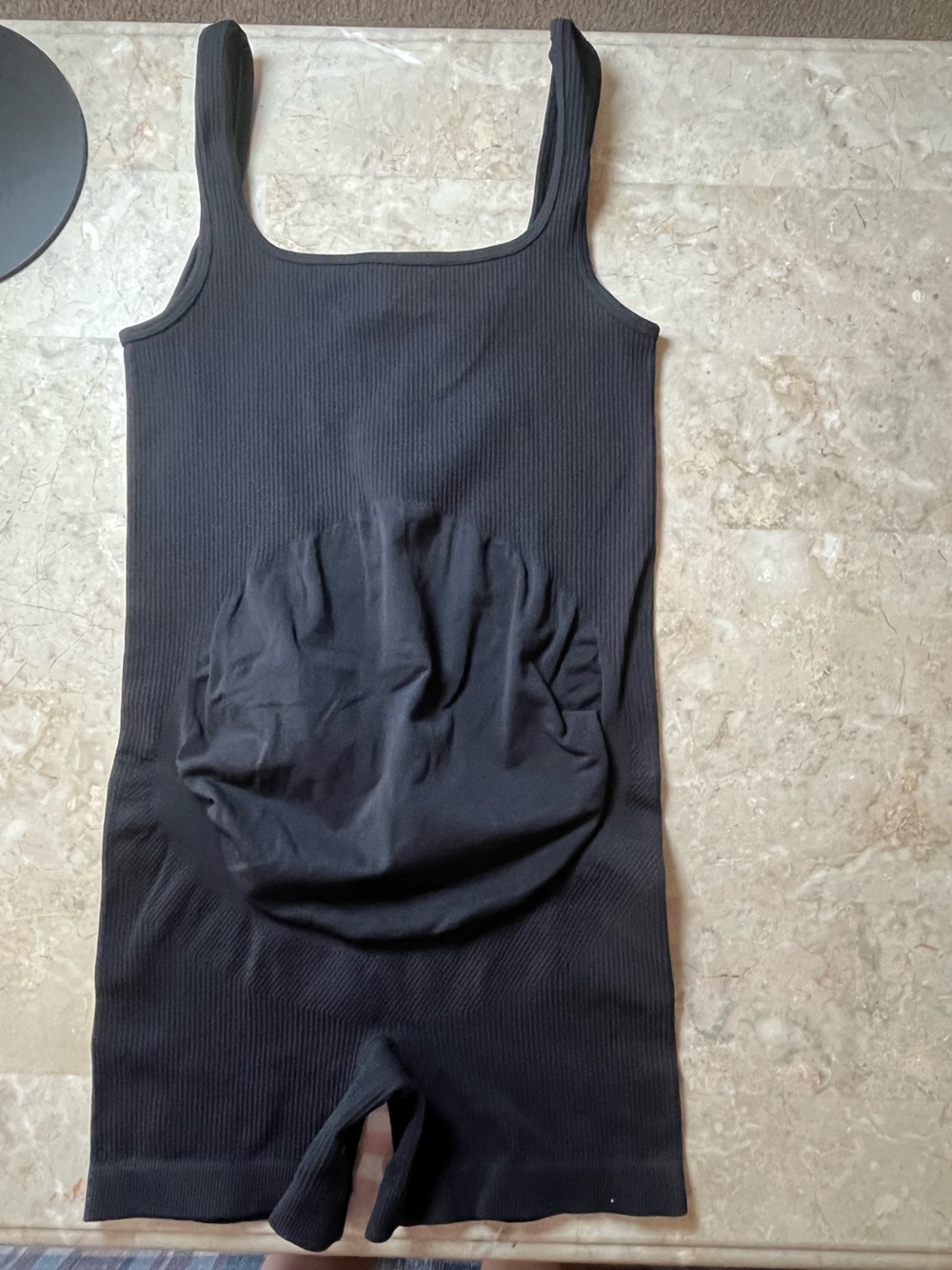 Sleeveless Black Ribbed Tank Top with Drawstring Detail